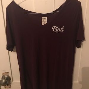 Maroon v neck shirt by Pink